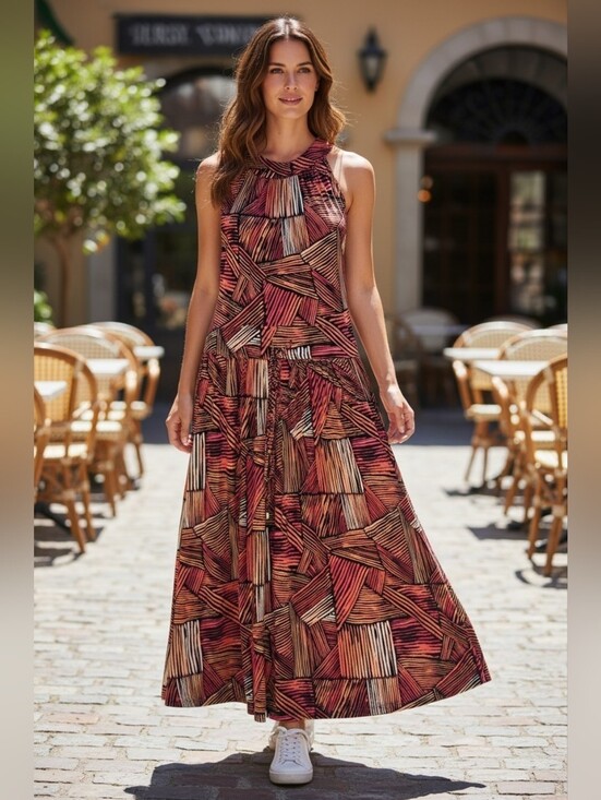 Calvin Klein Dresses & Skirts - Calvin Klein Sleeveless Geometric Print Maxi Dress in Rust & Black